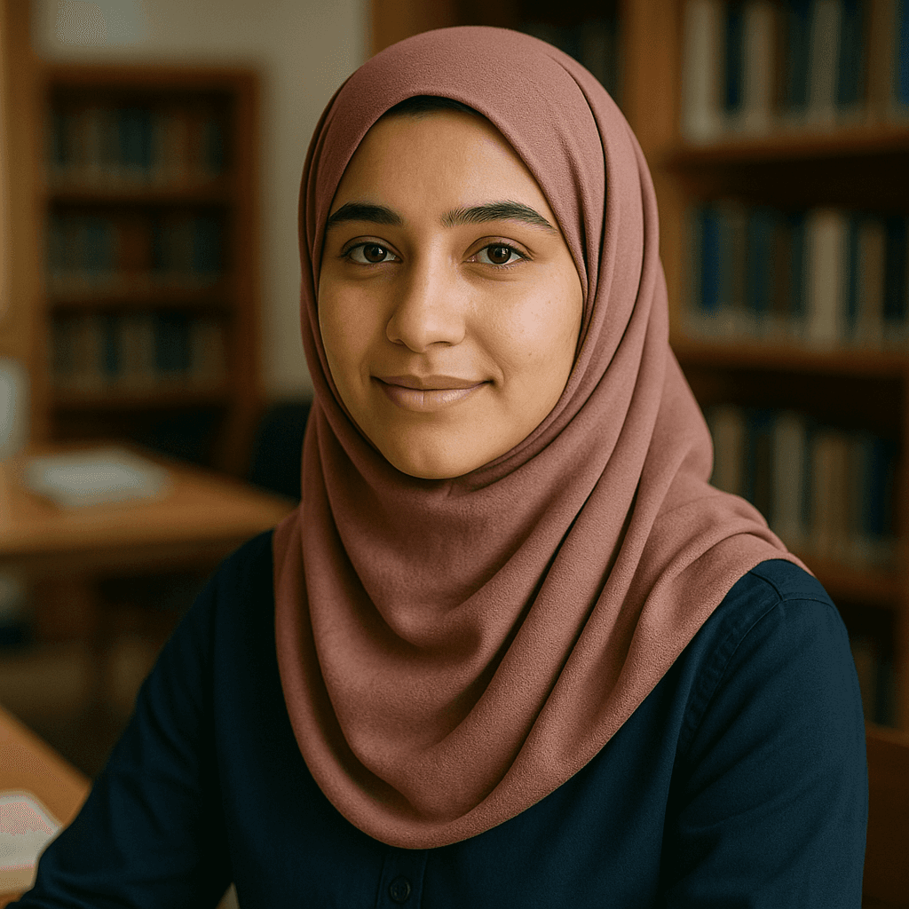 Student celebrating exam results in library setting