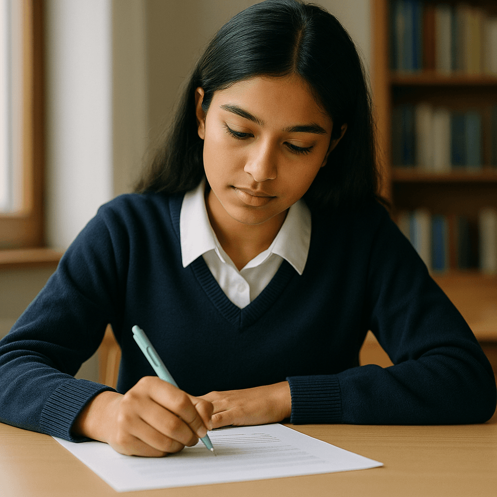 Young student focused during exam preparation at a desk